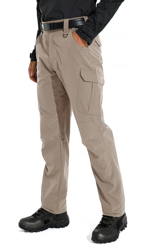 KFUBUO Men's Lightweight Ripstop Stretch Tactical Pants, Water Resistant Work Cargo Pants for Outdoor Relaxed Fit Khaki
