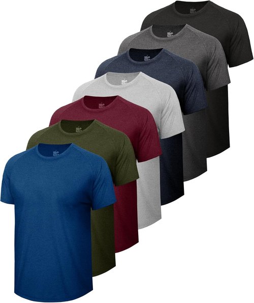 BOOJO Workout Shirts for Men - Quick Dry Moisture-Wicking Short Sleeve Tees | 7-Pack Athletic Gear