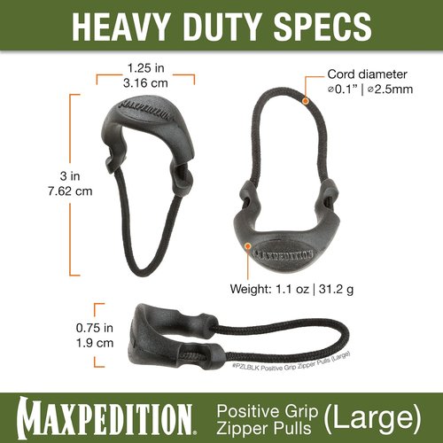 MAXPEDITION Zipper Pulls - Positive Grip Replacement for Tactical Gear | Large Black, Pack of 6