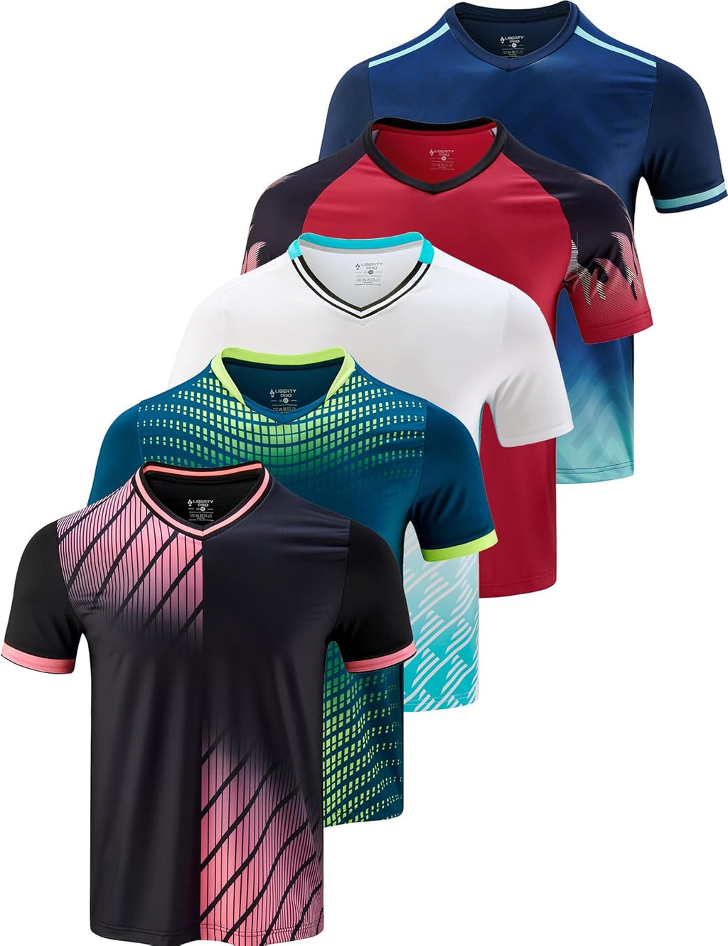 Skiennix Men's V-Neck Dry Fit T-Shirts - 5 Pack Active Athletic Workout Tops | Plus Size Available