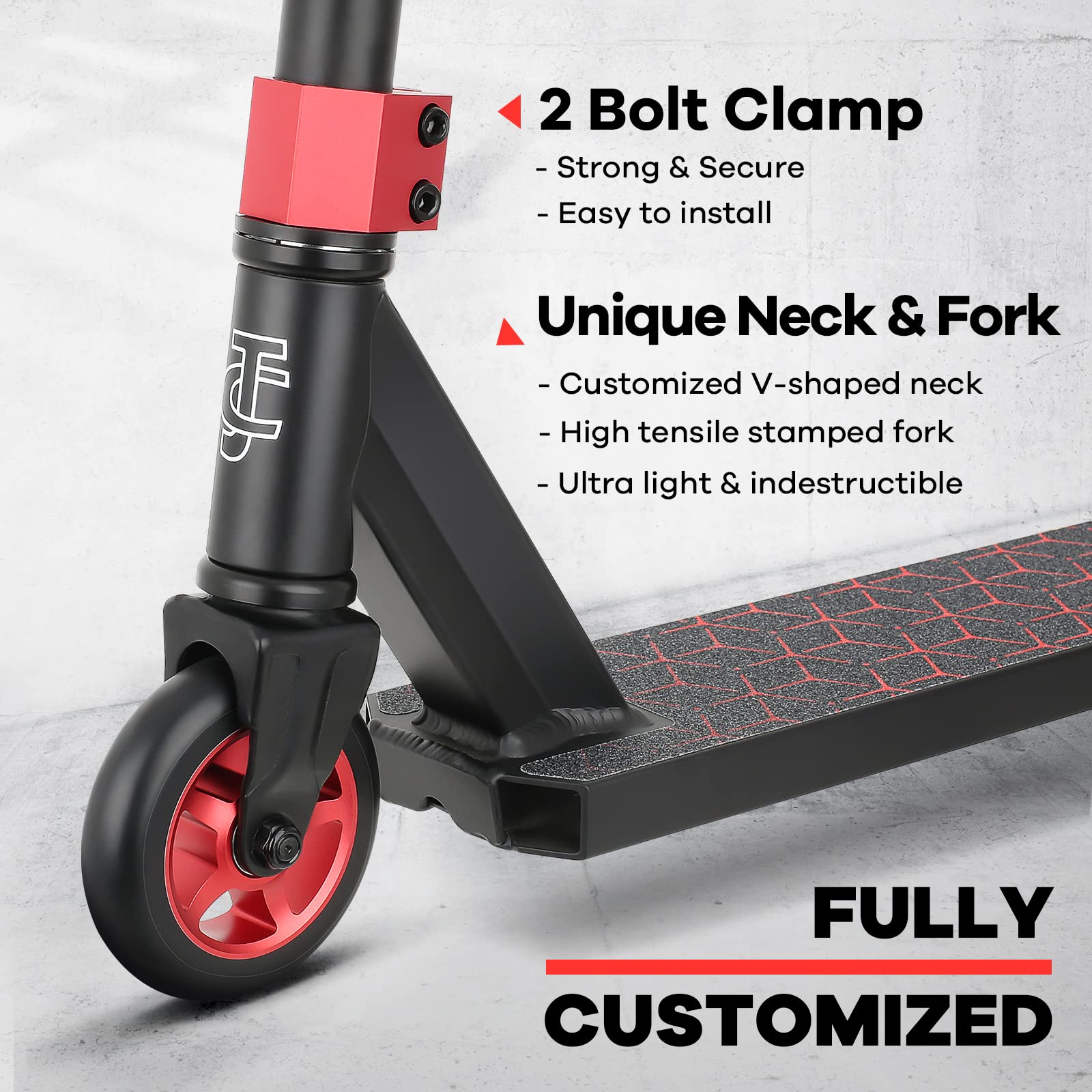 V2 Pro Trick Scooters, Stunt Scooter for Kids Ages 6-12 Years and Teens - Complete Beginner and Intermediate Freestyle BMX Scooter (Red)