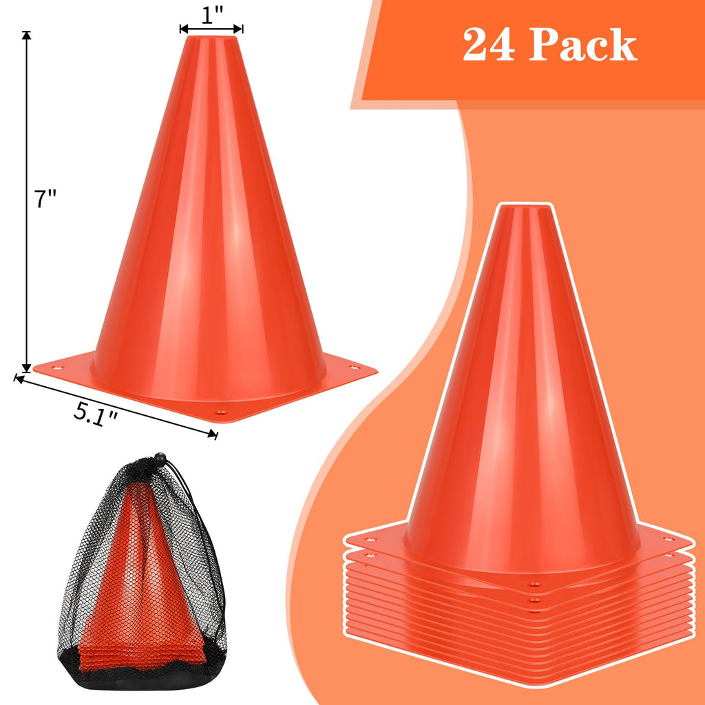 PXZBLG 24pcs Soccer Cones, 7 Inch Soccer Cones, Plastic Traffic Cones, Training Cones for Basketball Football Skating Drills Practice
