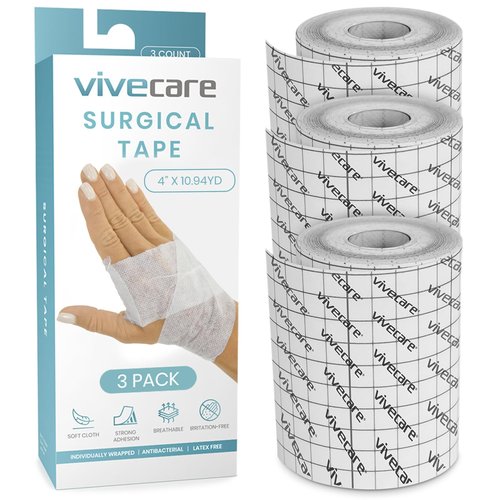 ViveCare Soft Cloth Surgical Tape 4" x 10 Yards (3 Rolls) - Hypoallergenic Medical Paper Tape for Wound Care - First Aid Kit Supplies for Wound Dressing - Latex-Free Breathable Tape Gauze