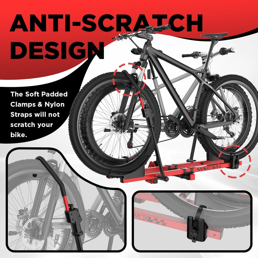 TANX Bike Rack for E-Bikes | Smart Tilting Platform for Fat Tire Bikes | 200 lbs Capacity, Fits 2-Inch Receiver, Red