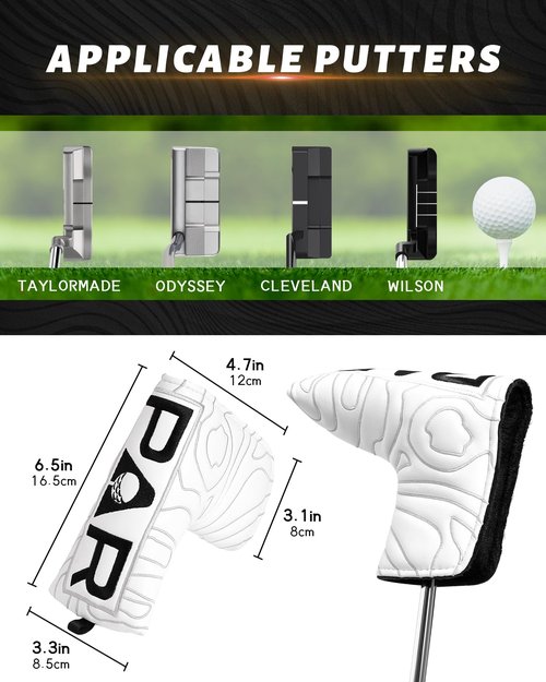 BIG TEETH Golf Blade Putter Cover Headcover Club Protector Par Putter Head Covers Magnetic Bar Closure for Scotty Cameron Taylormade Odyssey White Color