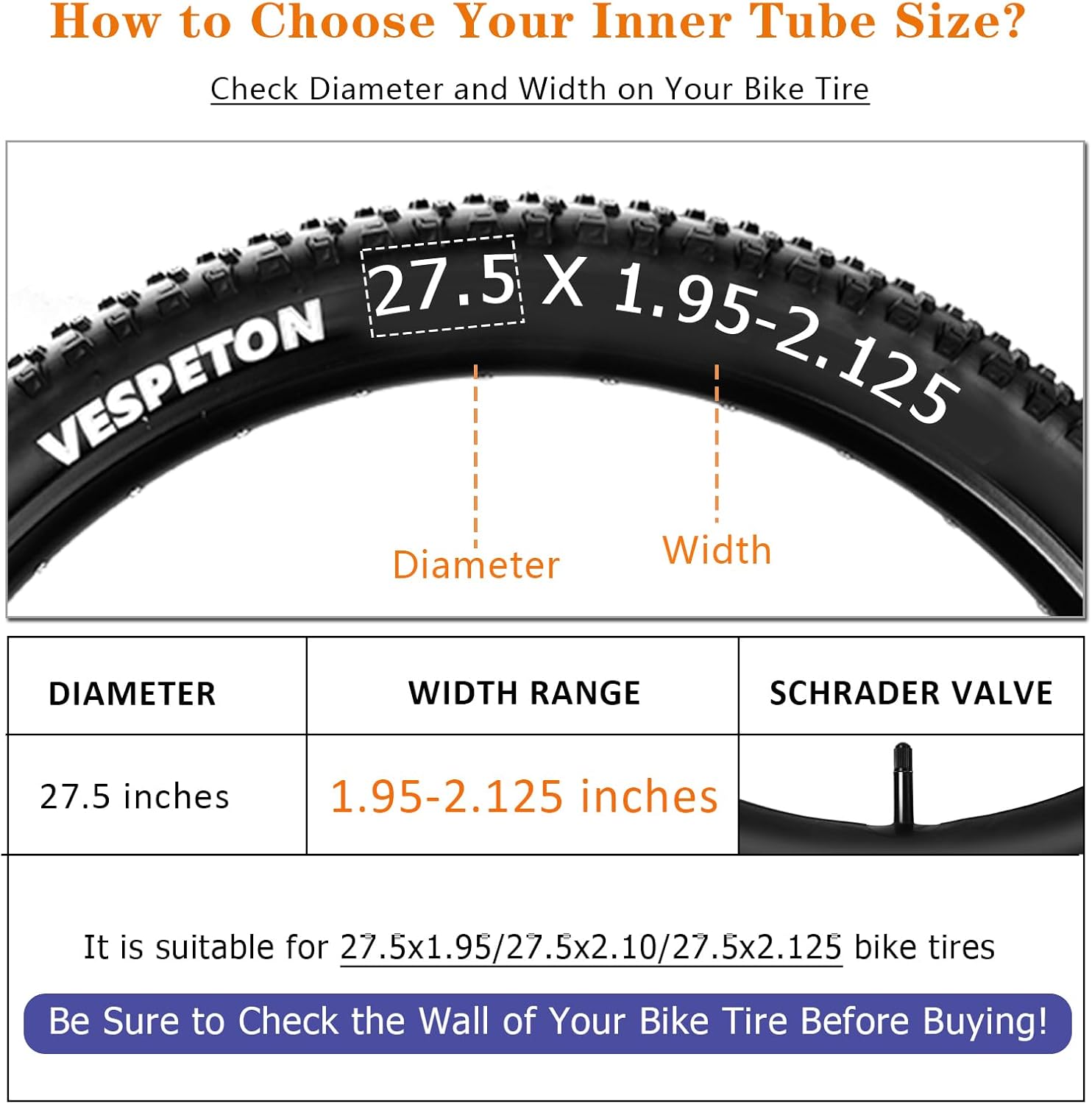 Skiennix 27.5 Inch Bike Tube | Premium Butyl Rubber with AV48mm Schrader Valve | 2 Pack