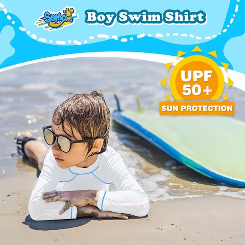 2 Pack Boys Rash Guard Swim Shirt Long Sleeve UPF+ 50 Sun Swimwear for Toddler Kids Rashguard Water Swimming Shirts