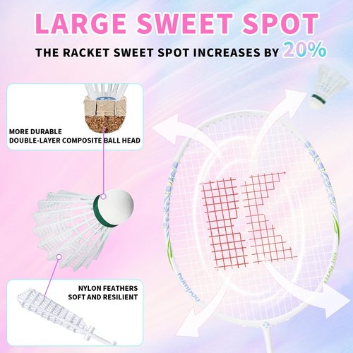 Badminton Racket Set with 2 Carbon Shaft Rackets, 3 Shuttlecocks, 2 Overgrips and 1 Racket Bag - 82g Lightweight 4U Badminton Racquets for 2 Players Outdoor Backyards Games Beginners Adults, RS-01