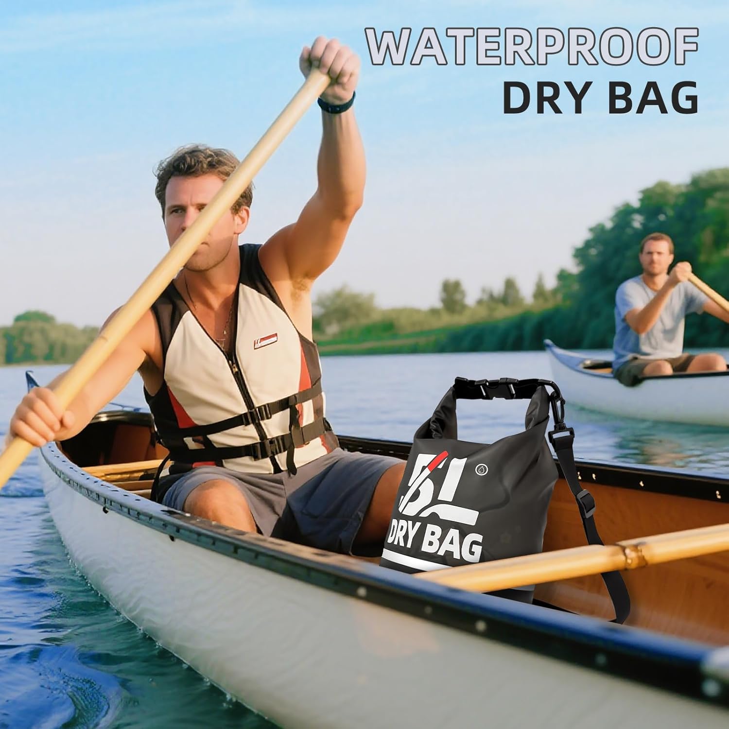 Skiennix Waterproof Dry Bag - 5L Lightweight Roll Top Backpack with Reflective Design & Phone Pouch for Travel, Swimming, Kayaking