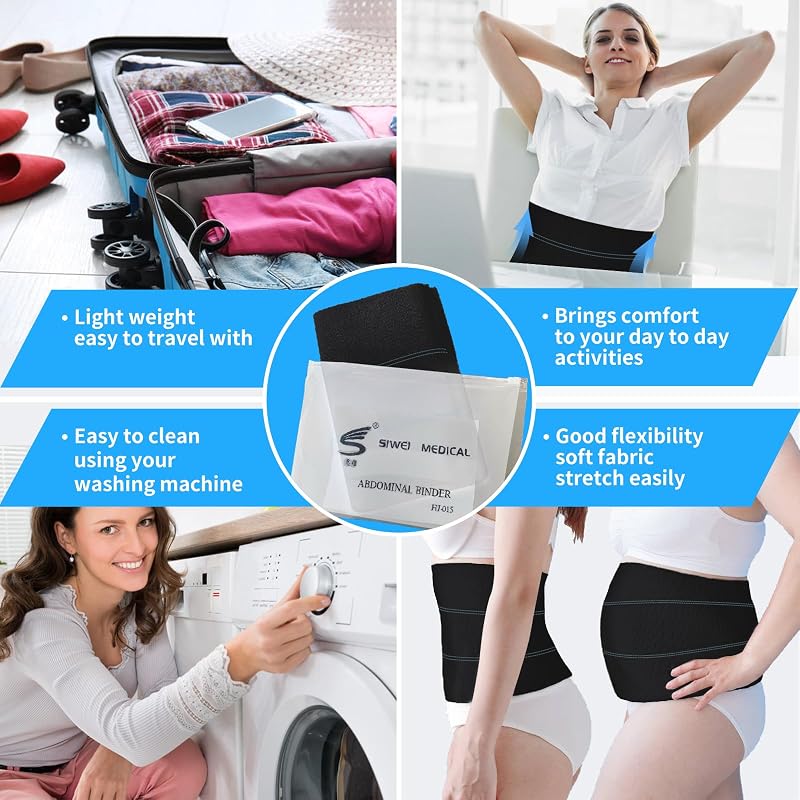 Abdominal Binder Post Surgery 45–60 Inch 3-Panel Latex-Free Black Belly Wrap