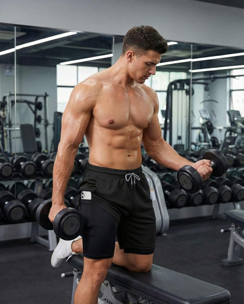Sureio Men's 2-in-1 Gym Workout Running Shorts - Quick Dry, Lightweight, 7 Inch with Pocket & Towel Loop