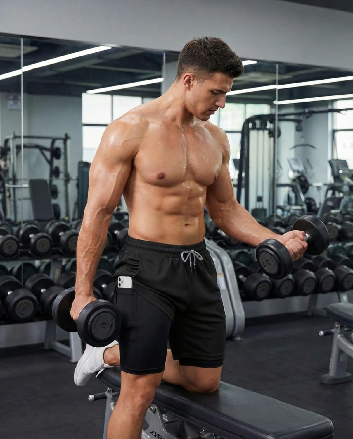 Sureio Men's 2-in-1 Gym Workout Running Shorts - Quick Dry, Lightweight, 7 Inch with Pocket & Towel Loop