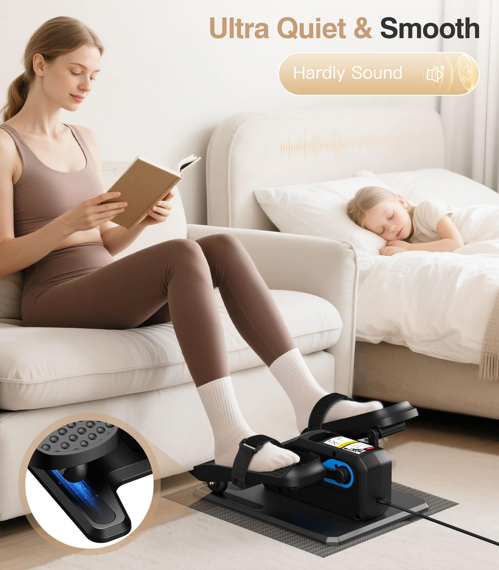 Under Desk Elliptical Machine,Ellipse Leg Exerciser Electric with Remoter,12 Manual Adjustable Speed and 3 Automatic Speed,Portable Seated Pedal Exerciser for Seniors,Adults,Home,Office, Black