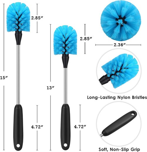 MOSOLAN Stainless Steel Water Bottle Brush - Long Handle for Easy Cleaning | 2 Pack, 13 Inches