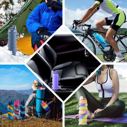 konlongzan Collapsible Water Bottles 2 pack Travel Water Bottle 500ML（ Blue Camouflage + Pink