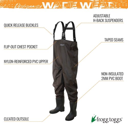 FROGG TOGGS Rana II PVC Bootfoot Chest Wader, Cleated or Felt