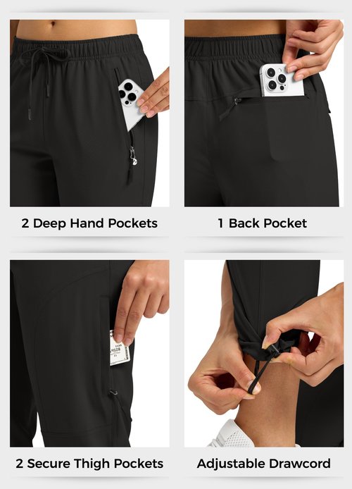 Willit Women's Hiking Pants Quick Dry Cargo Pants Lightweight Water Resistant Travel Golf Pockets Black L