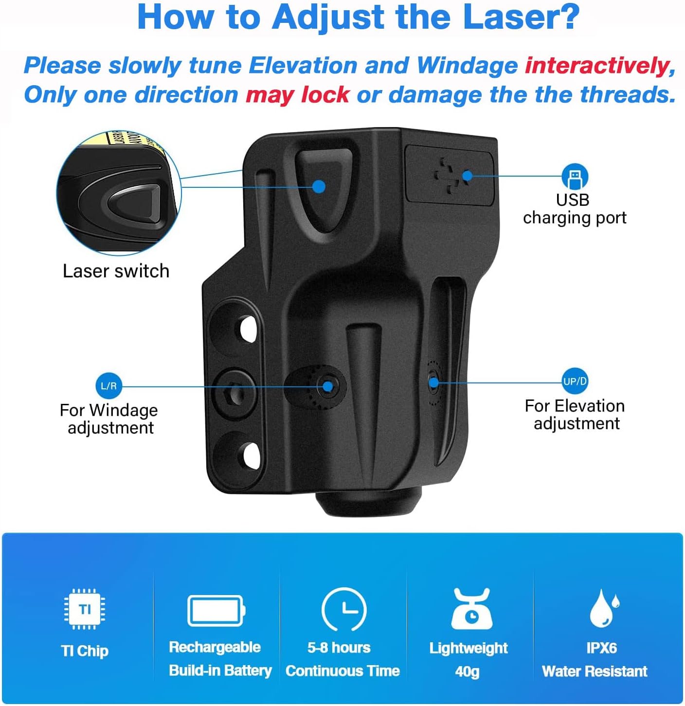 SOLOFISH Laser Sight for Pistol - Rechargeable Green/Red/Blue with Picatinny Rail