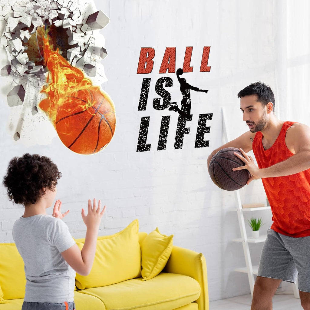Skiennix Basketball Wall Decor - 3D Self-Adhesive Vinyl Dunk Silhouette Sticker | 18 x 38 Inch for Boys' Bedroom