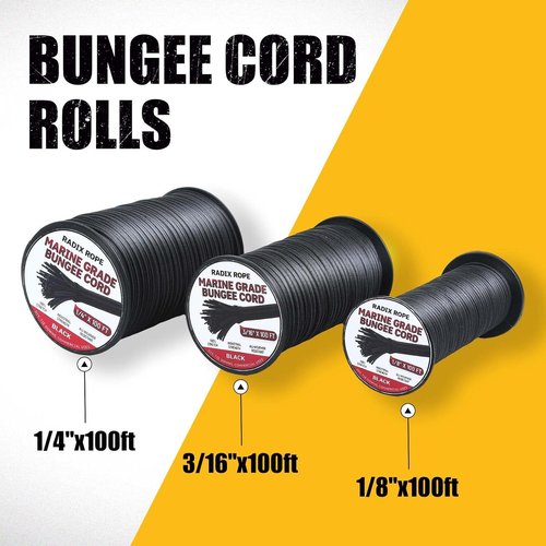 Marine Grade Bungee Cords - Heavy Duty 100ft Elastic Shock Cord for Kayak, Camping & Crafting