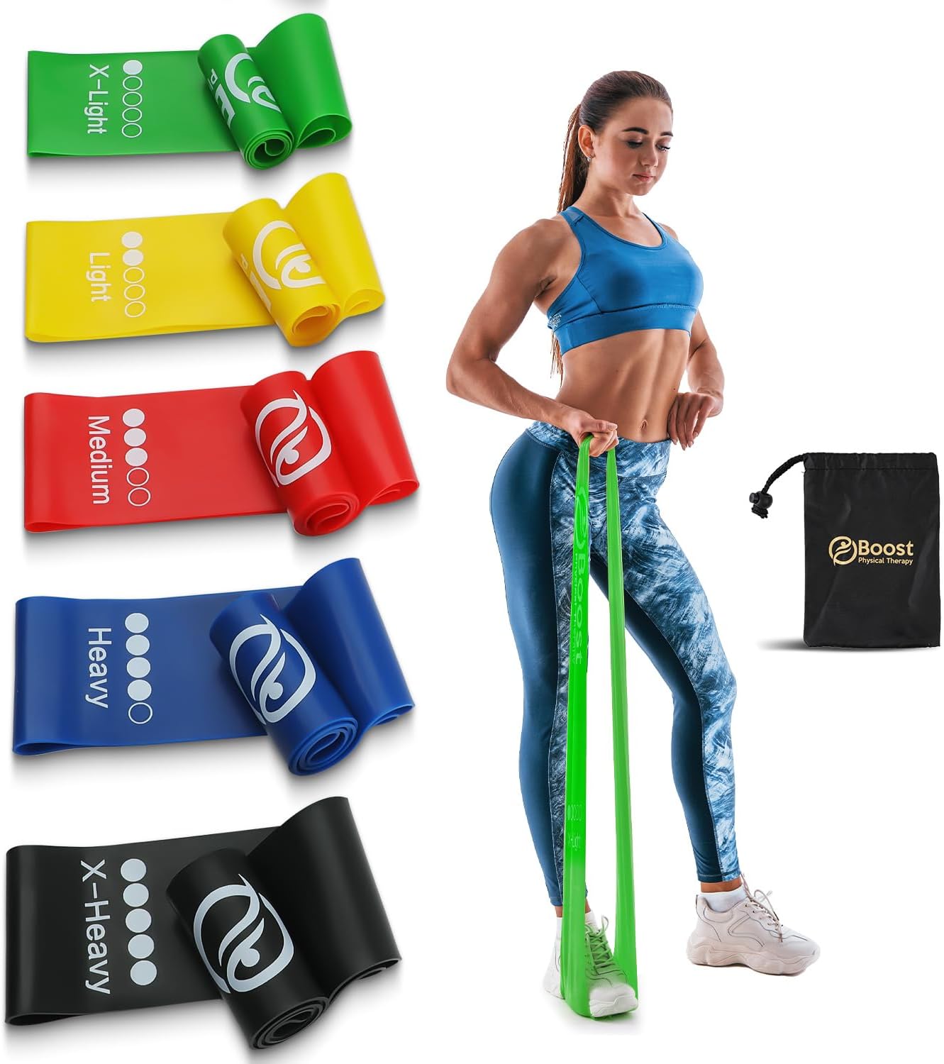 Skiennix Resistance Bands - 5-Level Exercise Set for Physical Therapy | Includes Guide & Carry Bag