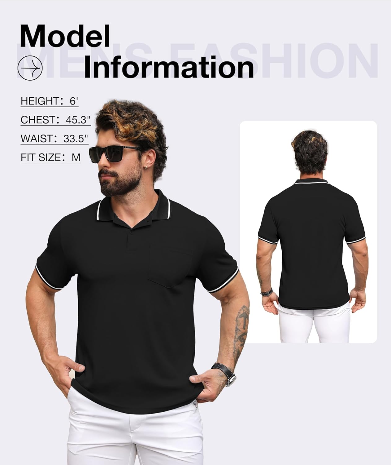 ZITY Men's Polo Shirt - Casual Short Sleeve Athletic Tee with Contrast Collar & Pocket
