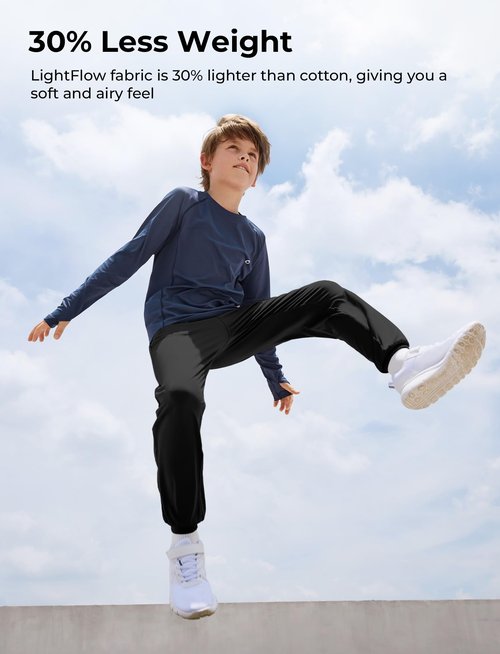 PATPAT Boys Ultra-Soft Quick-Dry Athletic Pants with Pockets & Inner Drawcord, Lightweight Joggers for Sports Training, Black, S