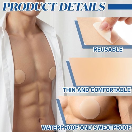 Funnysoft 4 Pcs 4/12 Pcs Nipple Covers Men Reusable Silicone, No Show Anti-Chafe Sweat-Resistant Sport Men Nipple Shield for Runner Gym