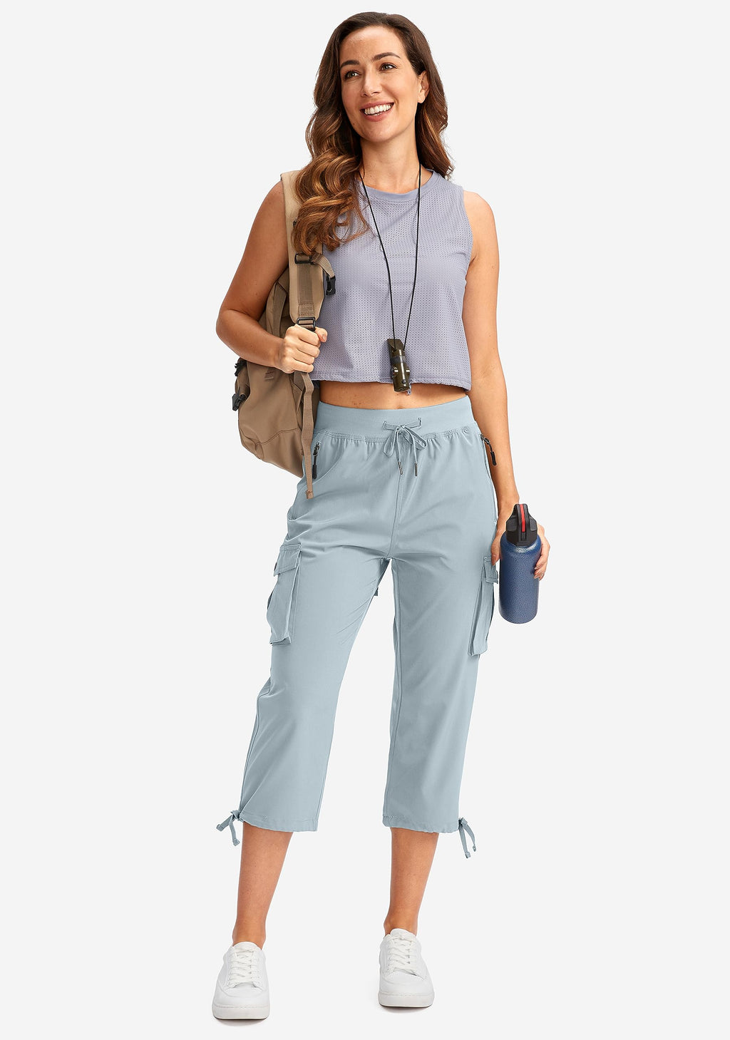 Soothfeel Women's Cargo Capris Pants with 6 Pockets Lightweight Quick Dry Travel Hiking Summer Pants for Women Casual (Light Grey, 4XL)