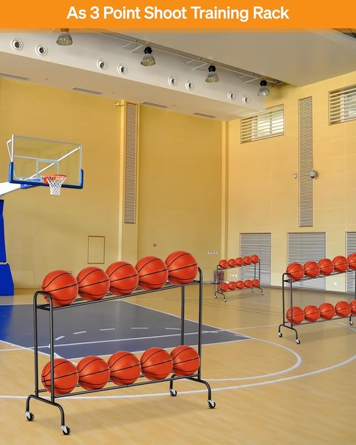 EXTCCT Tilt Basketball Rack Ball Storage Holder - Tilt Basketball Shooting Training Rack, Garage Sports Equipment Organizer, Outdoor and Indoor Rolling Balls Cart with Wheels
