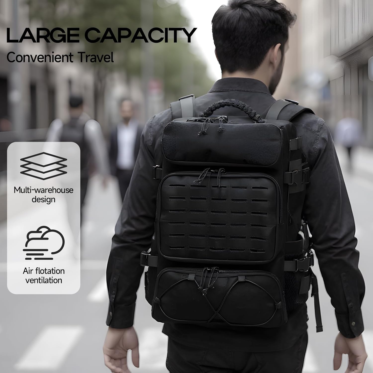 Skiennix Tactical Backpack - 35L Military Travel Pack with Shoe Compartment | Water-Resistant Black Rucksack for Hiking & Survival