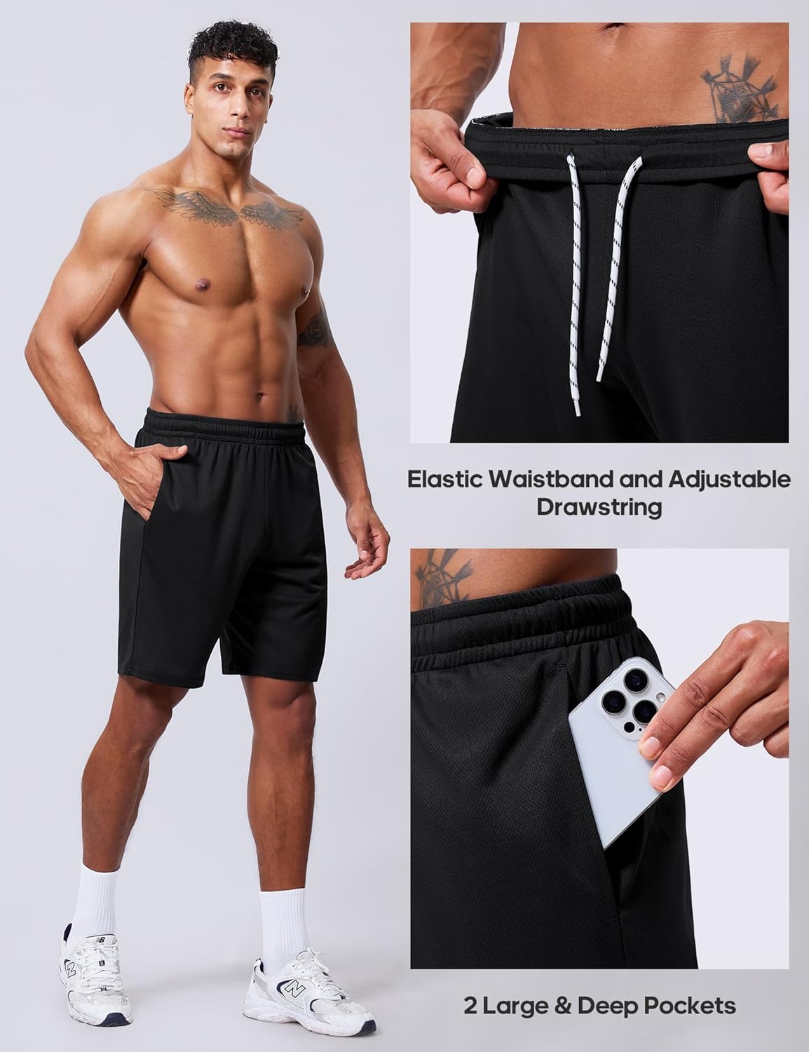 Skiennix Men's Athletic Shorts - Quick Dry Mesh Basketball Design | 9-Inch Inseam, Lightweight Gym Wear