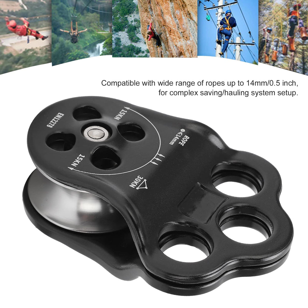 SUNGOOYUE 3 Hole Side Plate Pulley, Triple Hanging Points 30KN Aviation Aluminum Alloy Dual Bearing Hitch Climber Pulley for Climbing Rescue Aerial Work