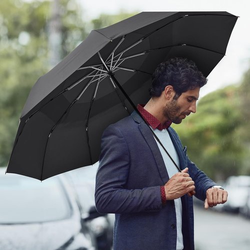 G4Free 54 Inch Large Compact Windproof Golf Umbrella for Rain Oversized Auto Open Close Folding Travel 10 Ribs Vented Double Canopy Umbrella for Women Men (Black)