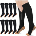 Tarpop 4 Pair Zipper Compression Socks Closed Toe 20-30 Mmhg Calf Knee High Compression Stocking for Men Women Swelling Edema (Large / X-Large,Yin-yang Pattern)
