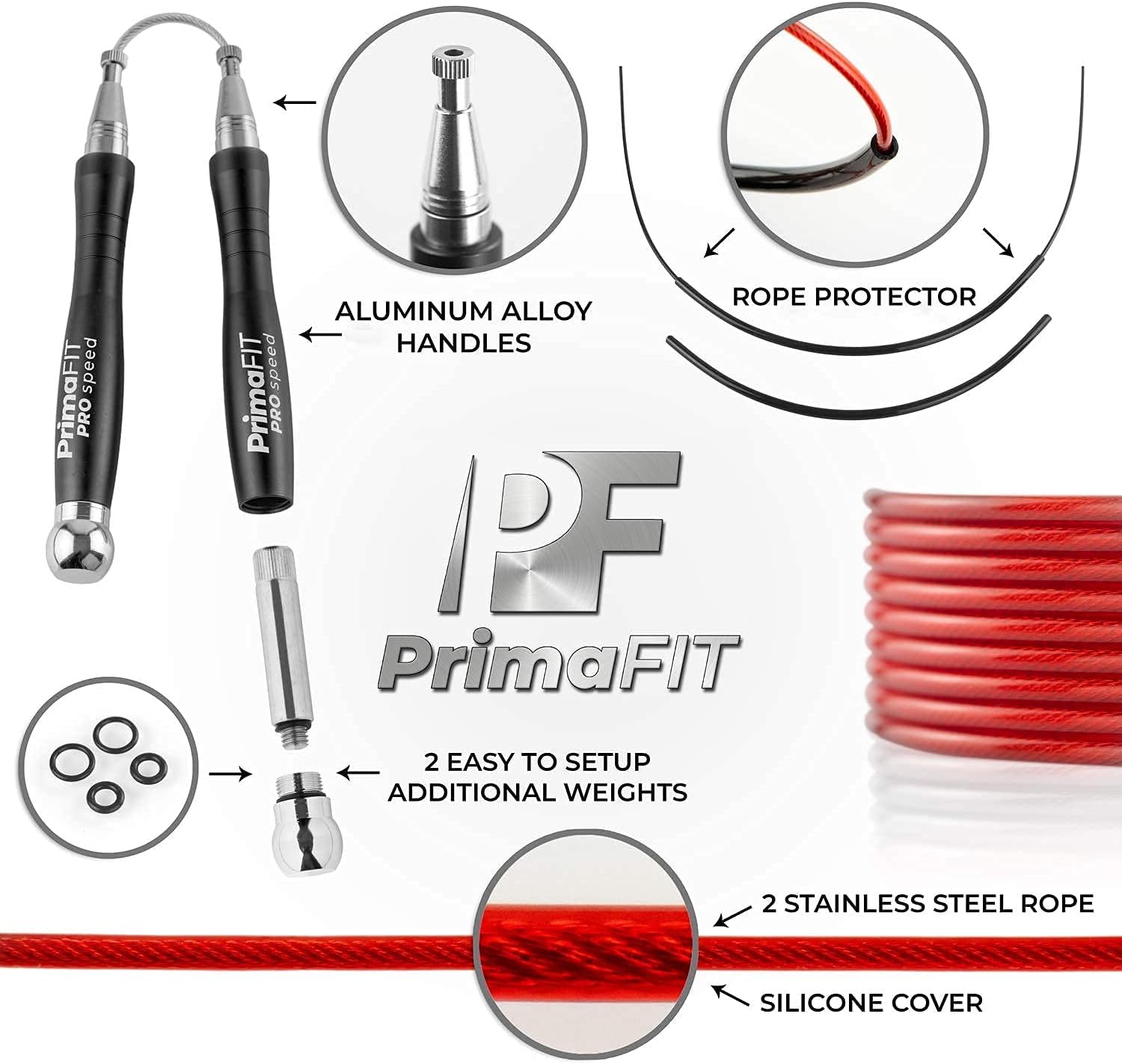 PrimaFIT Pro Speed Jump Rope - Adjustable Weighted Aluminium Handles for Boxing & CrossFit | Includes Spare Cable & Carry Bag