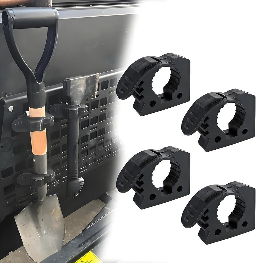 UTV ATV Shovel Holder - Quick-Release Molle Panel Rubber Clamps for Off-Road Vehicles | Fits 1-1/7" to 1-3/7" Diameter (Medium - 4 Pack)