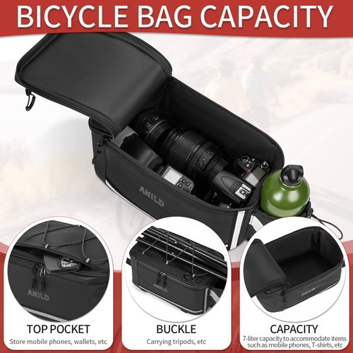 ANILD Bike Rear Rack Bag, 7L Bike Bags for Bicycles Rear Rack, Durable Bike Trunk Bag with Rain Cover and Tail Light Tape