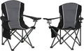 High Point Sports Oversized Camping Chair - Heavy Duty Portable Lawn Chair with Cup Holder | Supports 350 LBS, 2 Pack, Gray-Black
