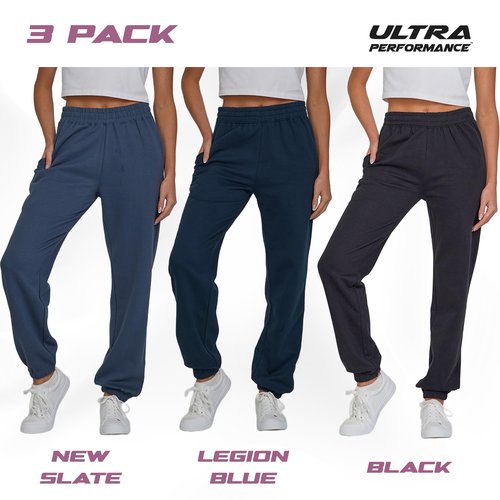 Ultra Performance Womens Sweatpants 3 Pack Cotton Joggers Women's Fleece Sweats Gym & Workout Pants for Women