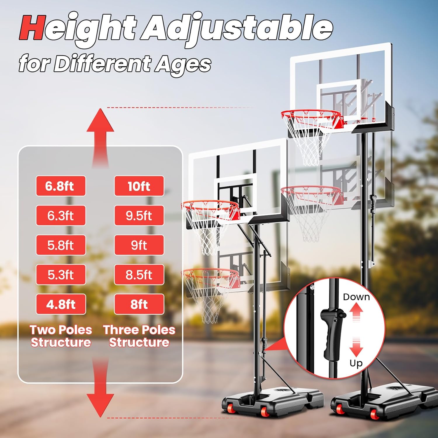 ProBasket Basketball Hoop - 44 Inch Adjustable Backboard | Portable Goal System for Kids & Adults