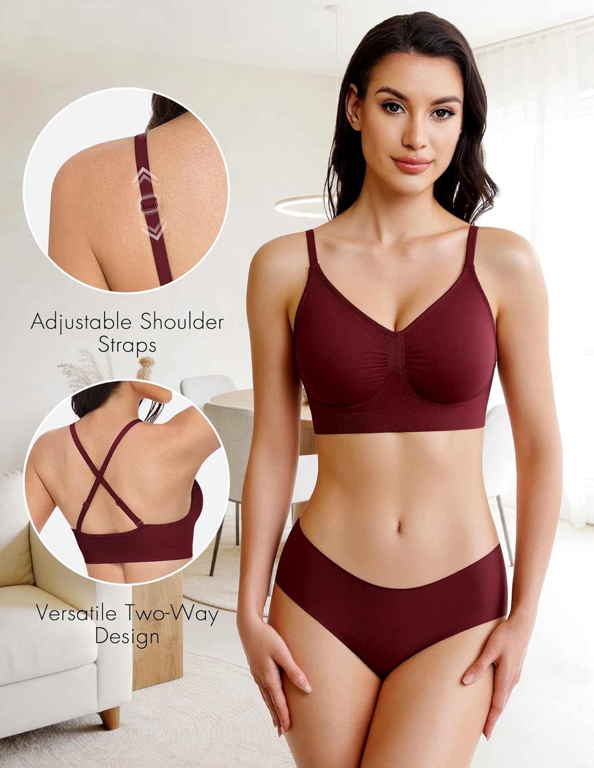 WANAYOU Wireless Bralette for Women - Comfortable No Underwire Push-Up Everyday Bra
