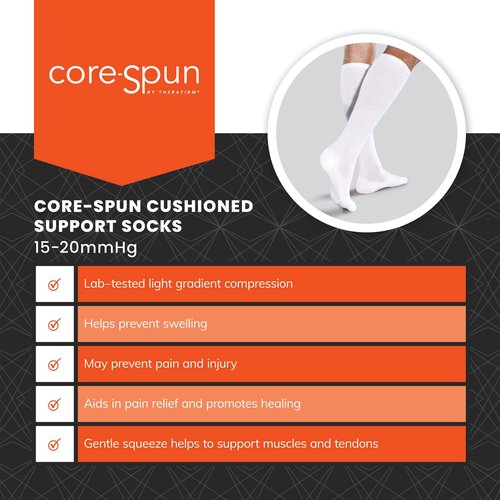 Core-Spun Cushioned 15-20mmHg Mild Graduated Compression Support Knee High Socks (White, Large)