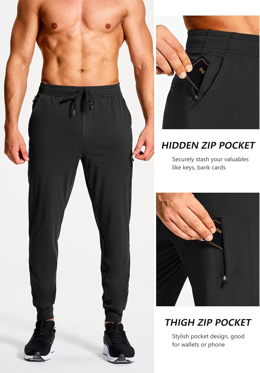 Skiennix Men's Athletic Joggers - Stretch Sweatpants with Zipper Pockets for Gym & Running