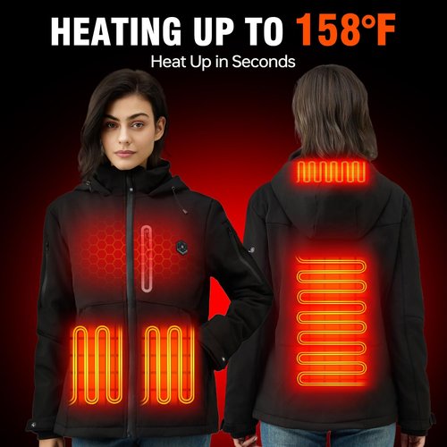 COREEDGE Women's Heated Jacket with High Battery Pack, 6-Zone Heating, Windproof Waterproof Electric Insulated Heated Coat