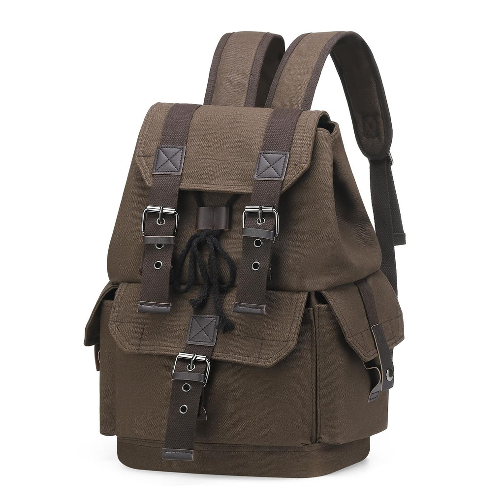 SUIKIHUM Vintage Canvas Backpack for Men Women, Durable Casual Daypack, Large Capacity Travel Rucksack Fits for Hiking and Daily Use (Coffee)