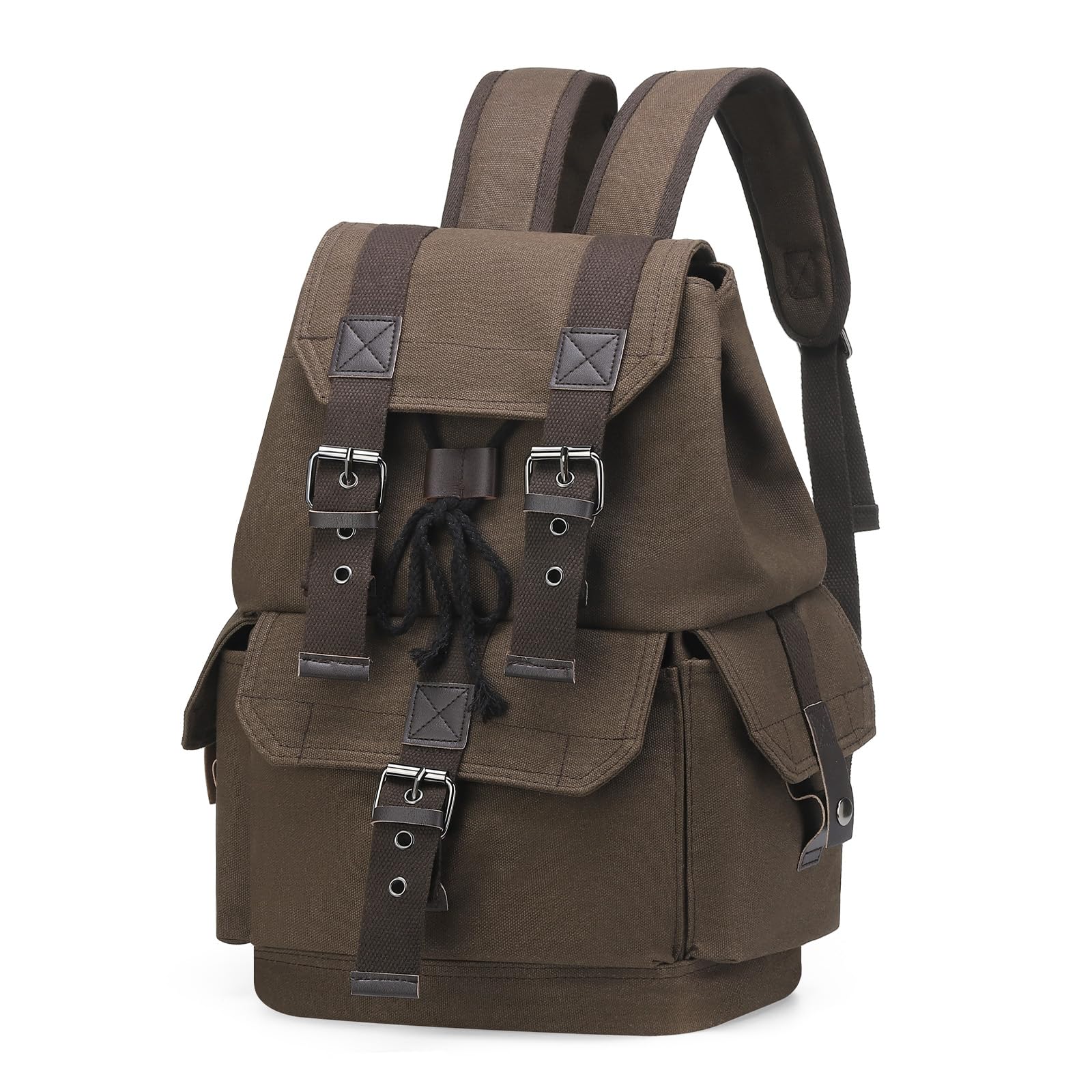 SUIKIHUM Vintage Canvas Backpack for Men Women, Durable Casual Daypack, Large Capacity Travel Rucksack Fits for Hiking and Daily Use (Coffee)