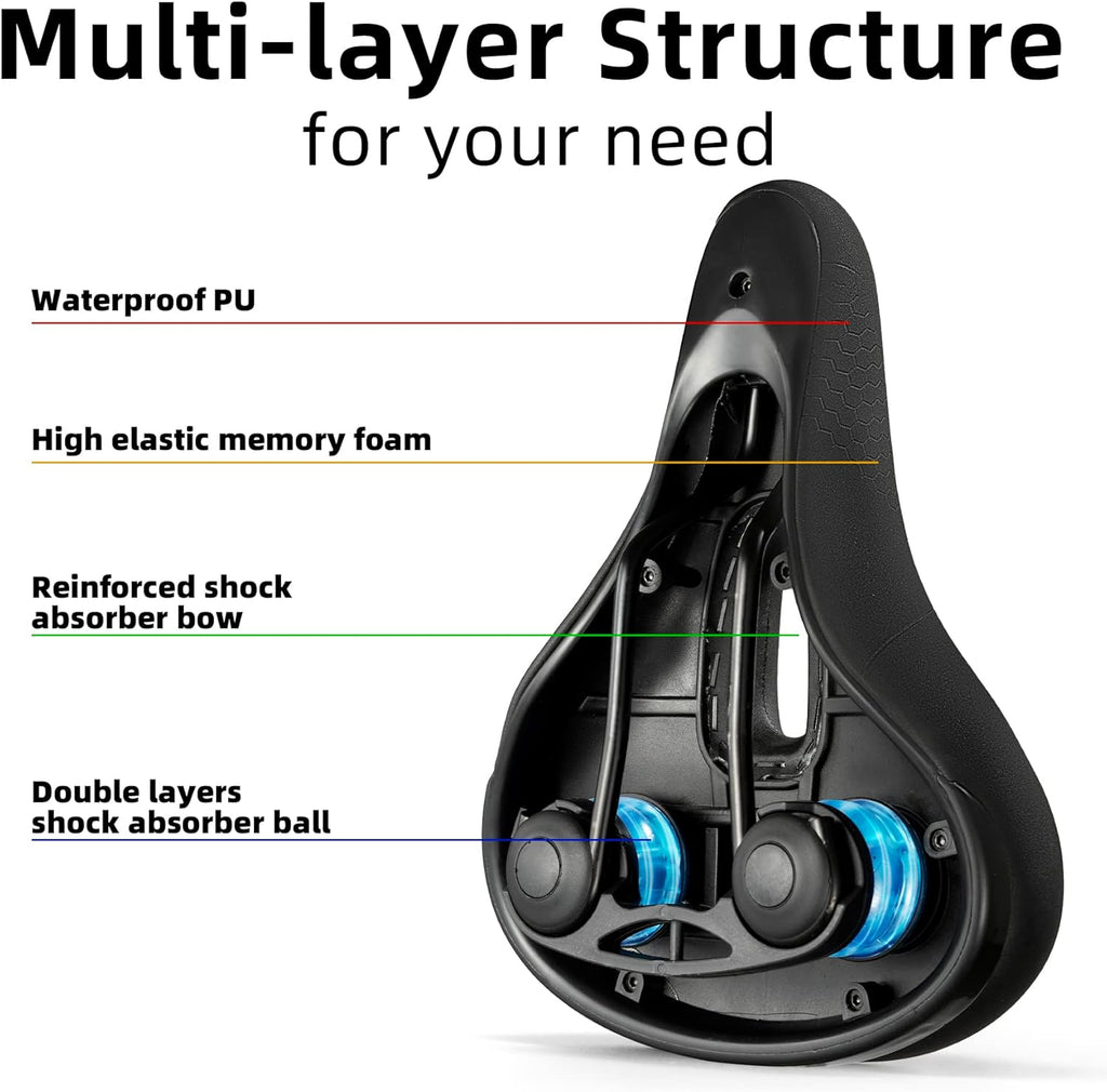 ROCKBROS Memory Foam Bike Seat - Comfortable Waterproof Saddle for City & MTB Racing Bikes