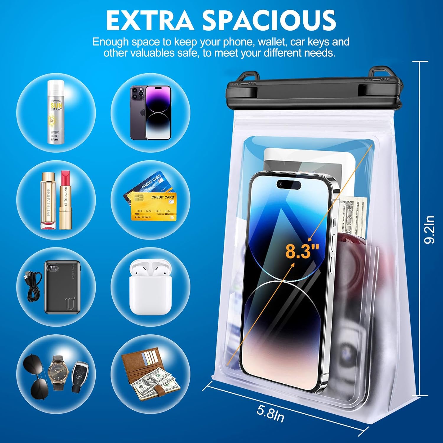 PEDVSTY Waterproof Phone Pouch - Large Dry Bag with Sealing Strip for iPhone & Galaxy Devices | White