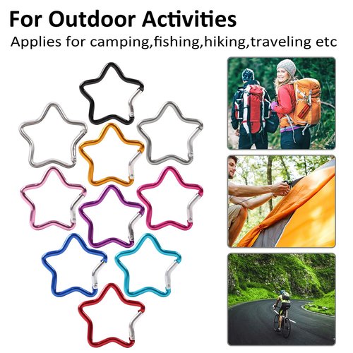 OMUKY Multicolor Carabiners Hook Clips Camping Accessories Buckle for Outdoor Hiking Traveling (Stars-10pcs)